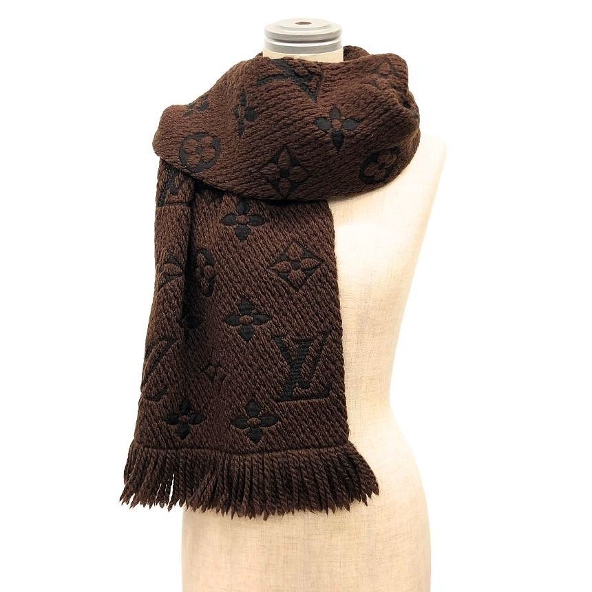 Louis Vuitton Logomania Scarf Brown Monogram Wool Silk — view 2