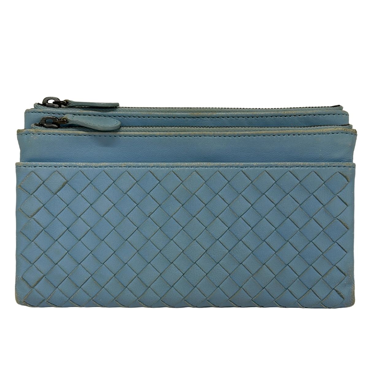 Bottega Veneta Wallet Intrecciato Light Blue Leather
