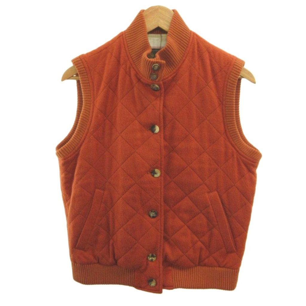 Loro Piana Cashmere Knit Vest Orange Lining Check Pattern Quilted Top M