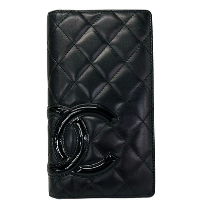 Chanel Wallet Cambon Line Black Pink CC Logo Leather