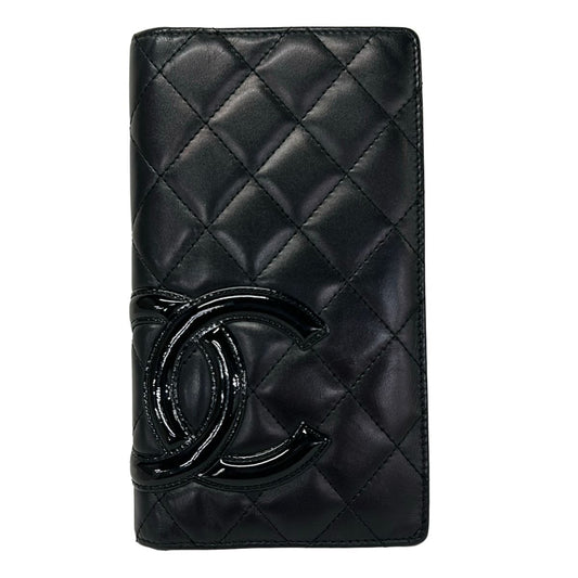 Chanel Wallet Cambon Line Black Pink CC Logo Leather