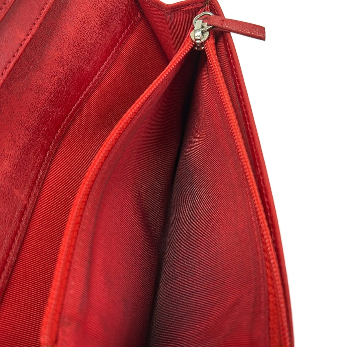 Chanel Wallet Quilted Red Silver Bifold Lambskin — view 5