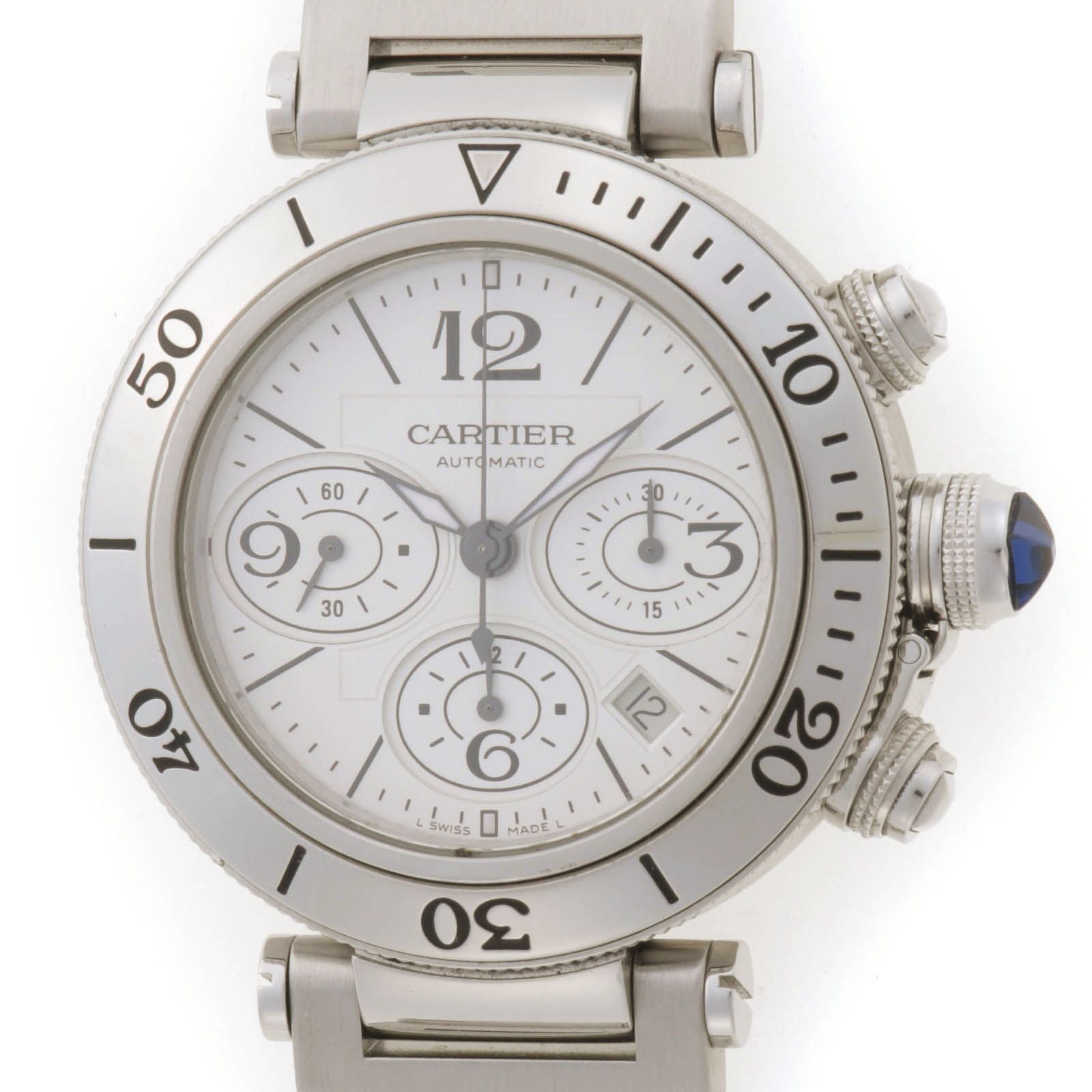 Cartier Pasha Seatimer Chrono Silver Watch Stainless Steel Automatic