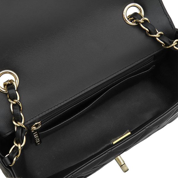 Chanel Shoulder Bag Mini Flap Lambskin Black White Champagne Gold Bicolor — view 6