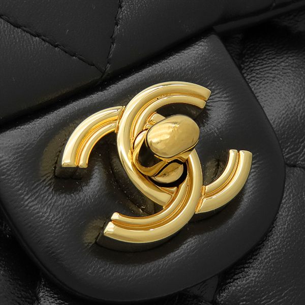 Chanel 2-Way Bag Small Top Handle Flap Lambskin Shiny Black Gold Handbag — view 5