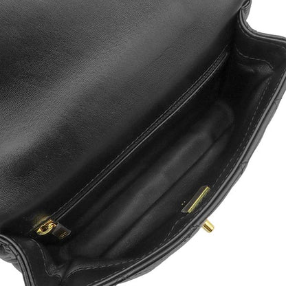 Chanel 2-Way Bag Small Top Handle Flap Lambskin Shiny Black Gold Handbag — view 6