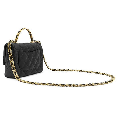 Chanel 2-Way Bag Small Top Handle Flap Lambskin Shiny Black Gold Handbag — view 2