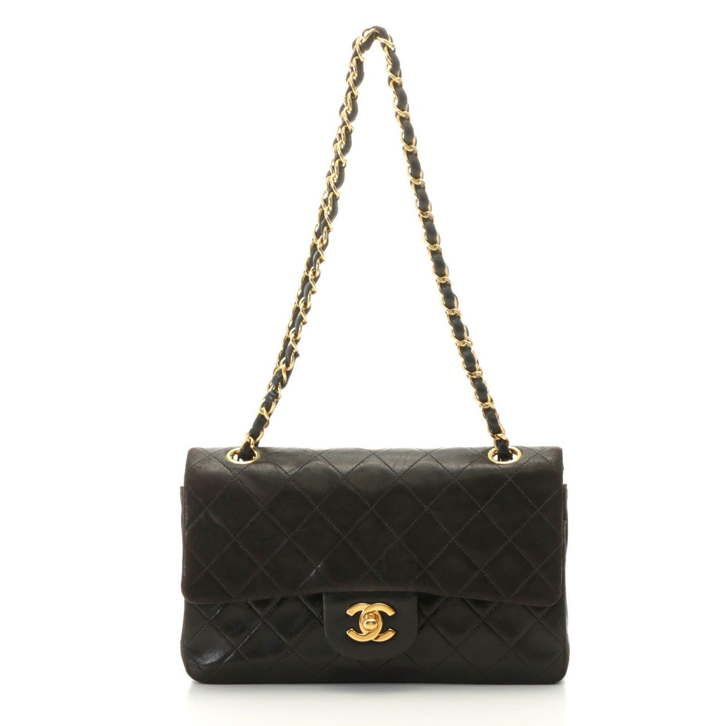 Chanel Quilted Double Flap Bag 23 Black Lambskin