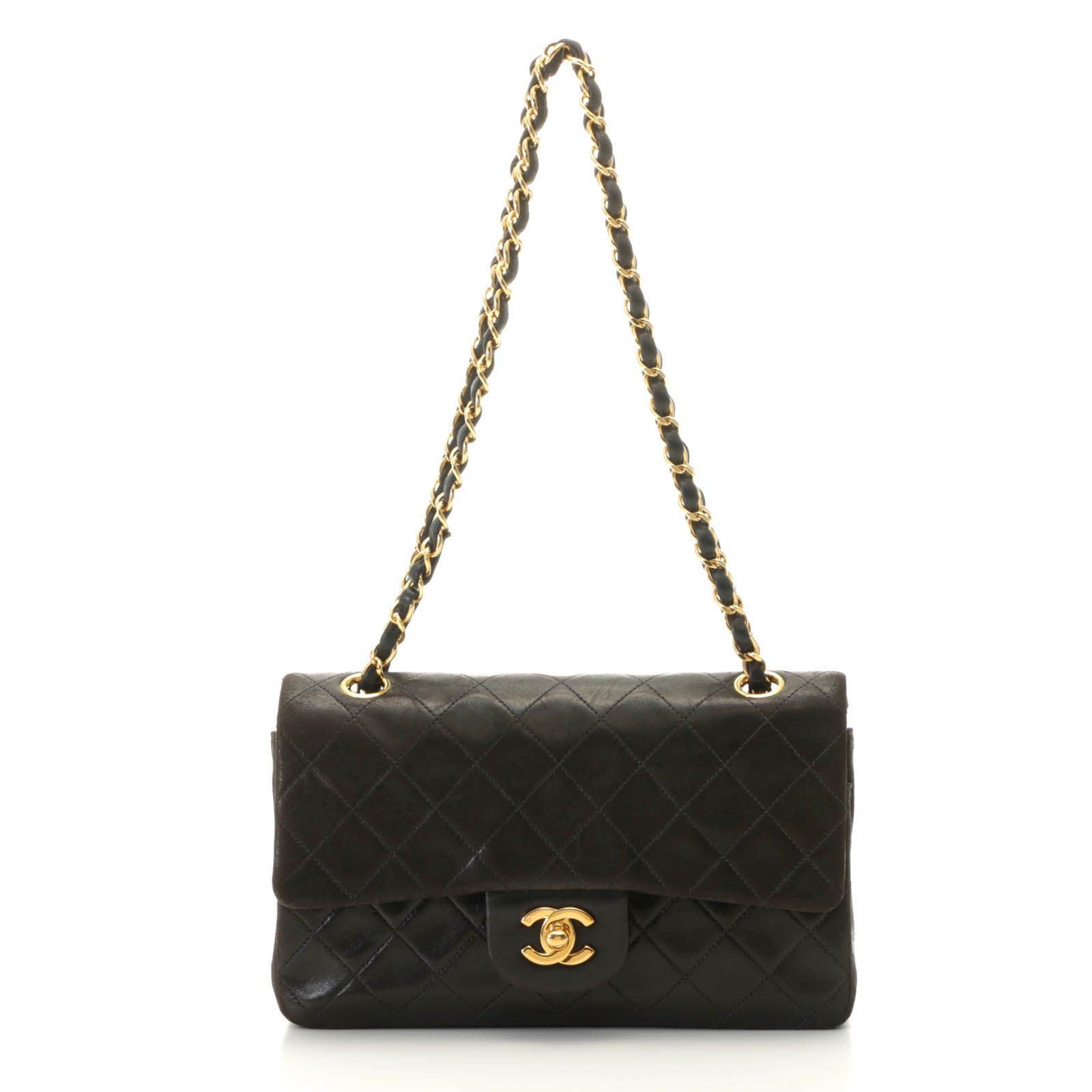 Chanel Quilted Double Flap Bag 23 Black Lambskin