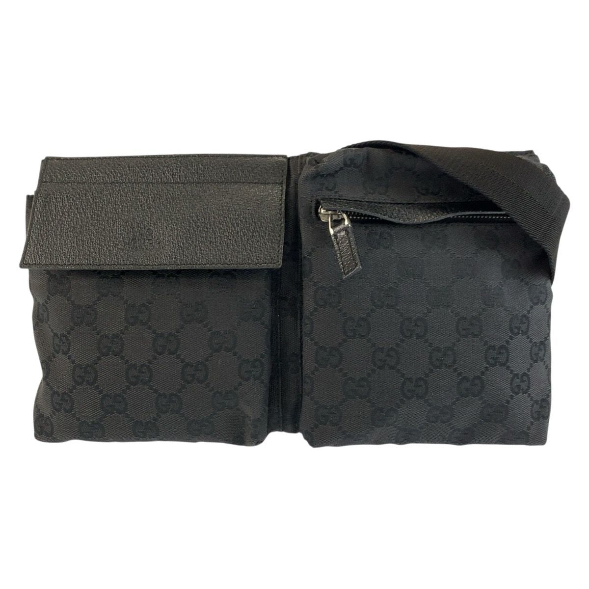 Gucci Black GG Canvas Leather Belt Bag Waist Pouch