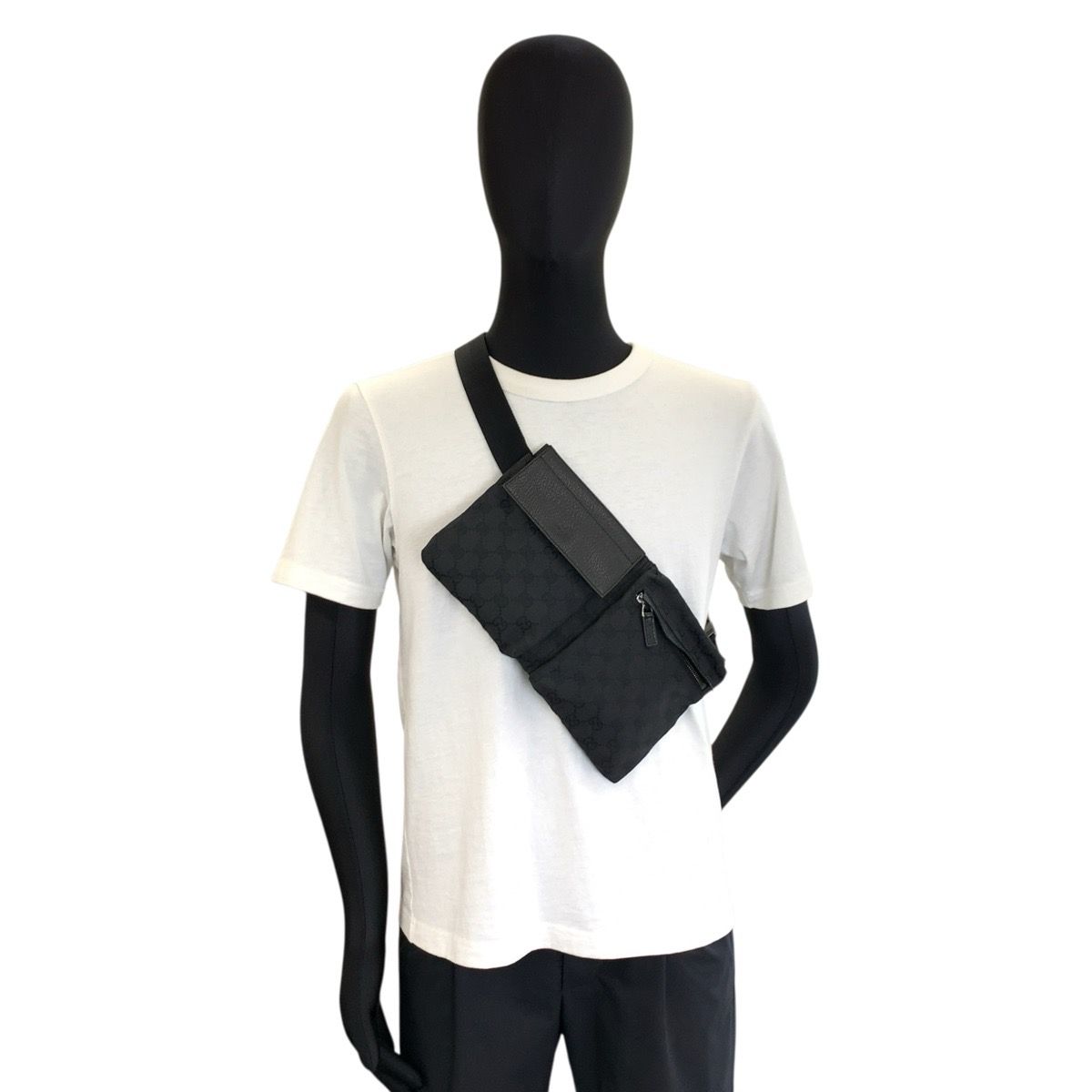 Gucci Black GG Canvas Leather Belt Bag Waist Pouch — view 6