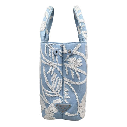 Prada Shoulder Bag Drill Canvas Jacquard Logo Embroidery Blue White Silver — view 4