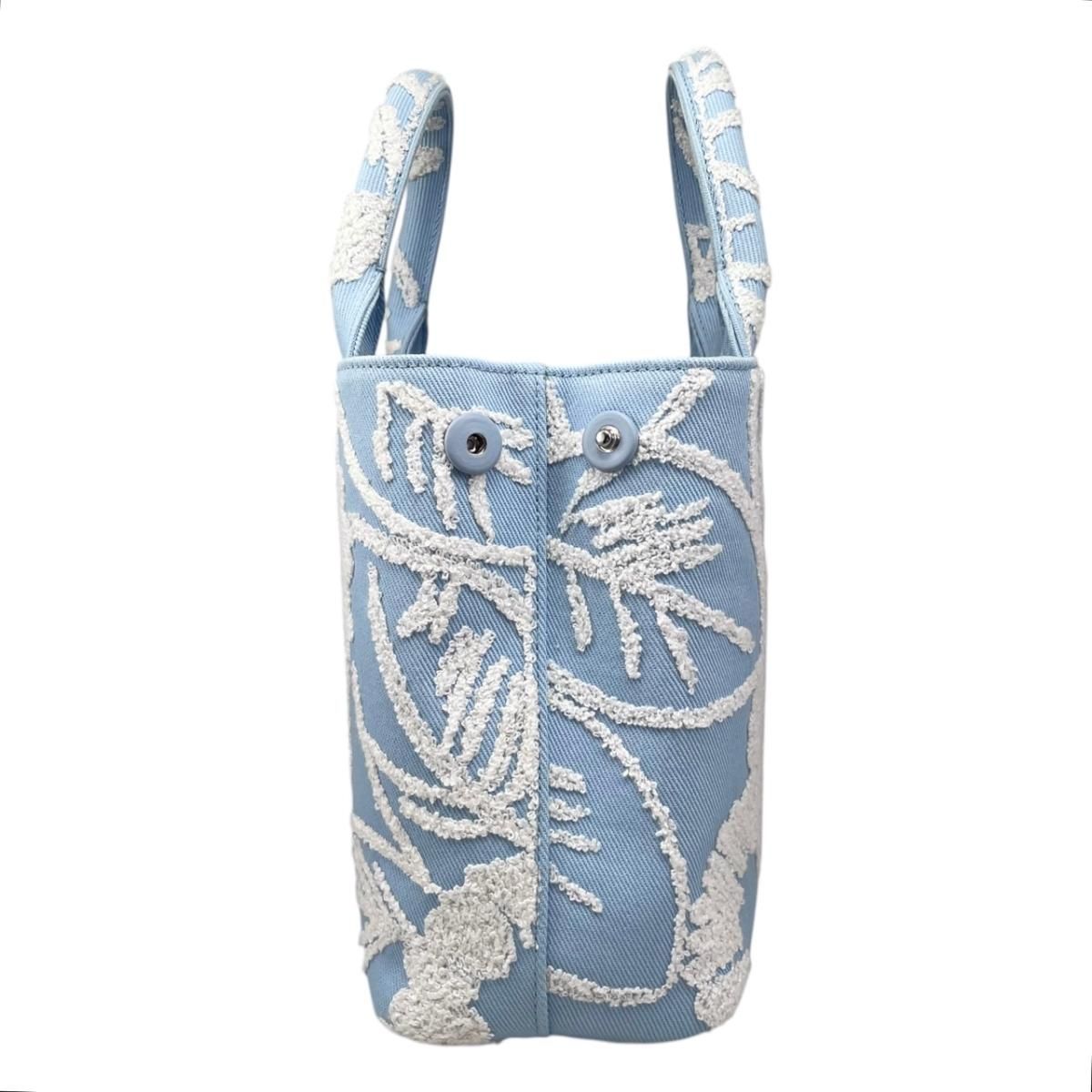 Prada Shoulder Bag Drill Canvas Jacquard Logo Embroidery Blue White Silver — view 3