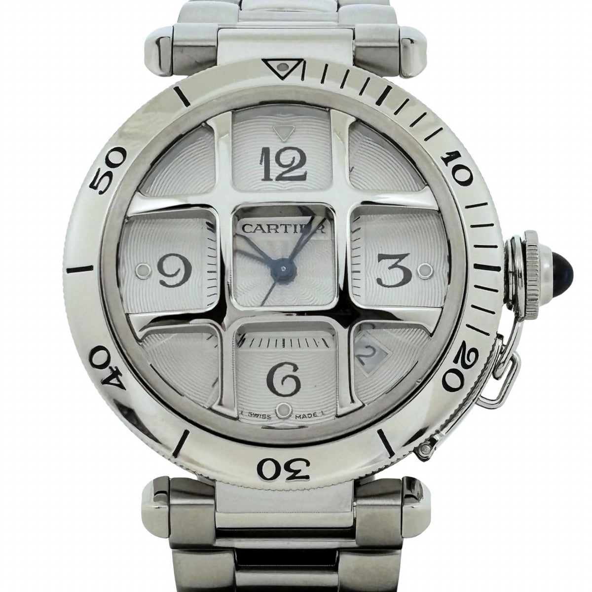 Cartier Pasha 38 Dome Grit Silver Stainless Steel Automatic