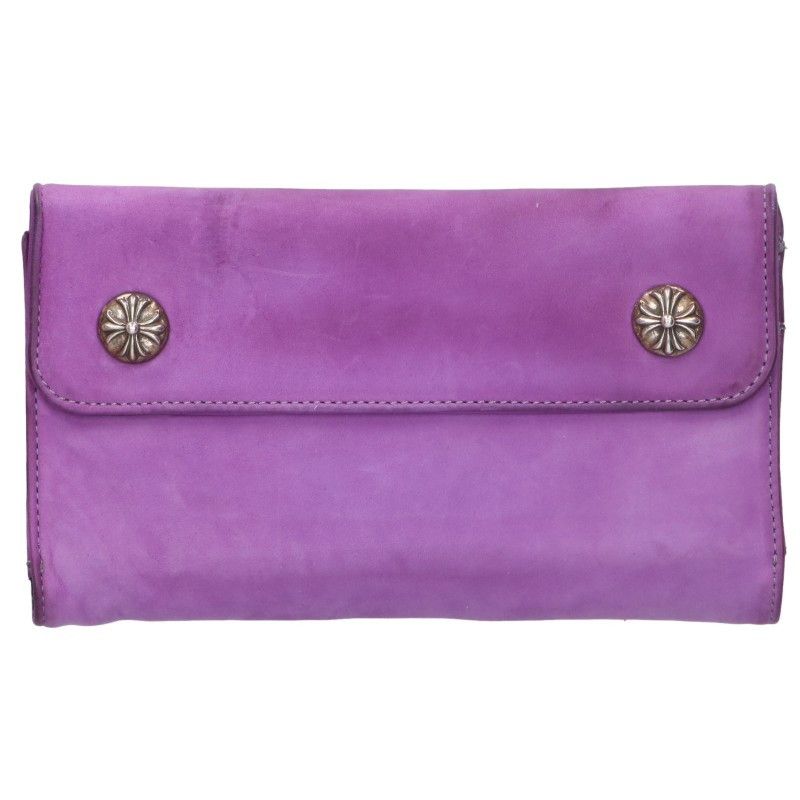 Chrome Hearts Wave Cross Ball Button Suede Leather Wallet
