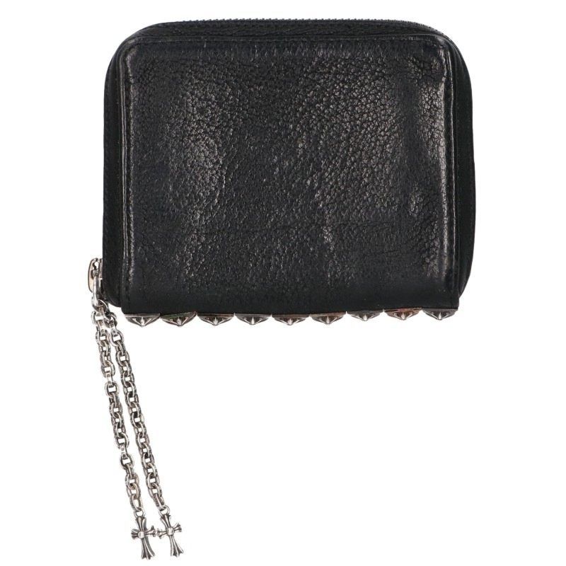 Chrome Hearts 3 Side Zip Pyramid Studs Destroy Leather Wallet