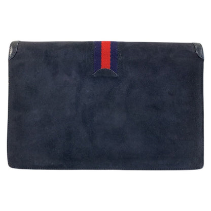 Gucci Vintage Sherry Line Navy Gold Suede Chain Shoulder Bag — view 2