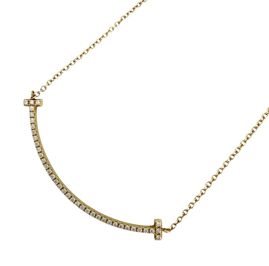 Tiffany & Co Necklace T Smile Small Pendant AdjustableYG 18k Yellow Gold