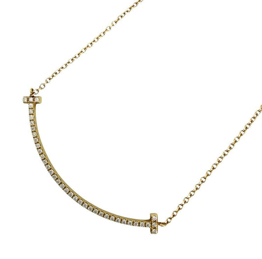 Tiffany & Co Necklace T Smile Small Pendant AdjustableYG 18k Yellow Gold