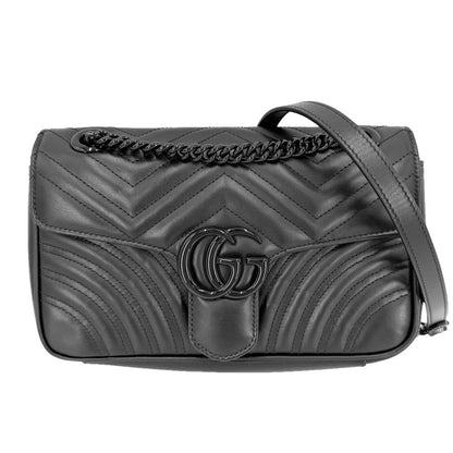 Gucci Shoulder Bag GG Marmont Quilted Crossbody Leather Black Silver