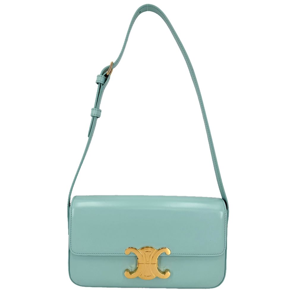 Celine Shoulder Bag Triomphe Claude Leather Light Blue Gold