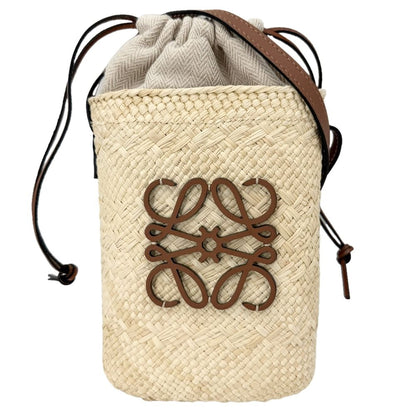 Loewe Shoulder Bag Anagram Square Pocket Basket Crossbody Raffia Beige