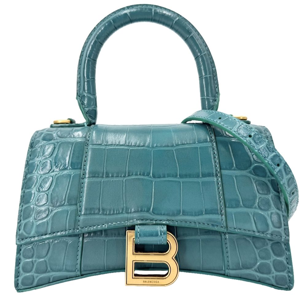 Balenciaga 2-Way Hourglass XS Shoulder Bag Crossbody Croco Embossed