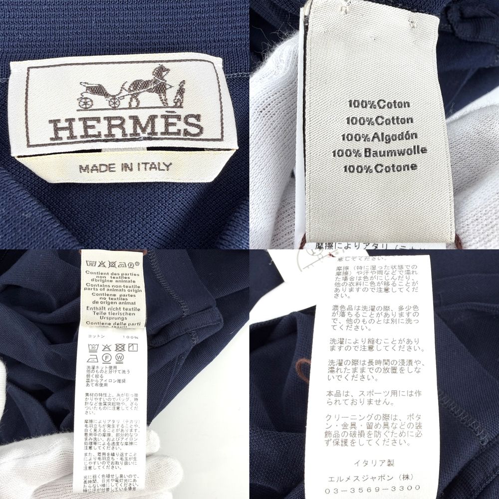 Hermes Polo Shirt H Embroidery Top Navy Cotton Spring Summer L — view 3