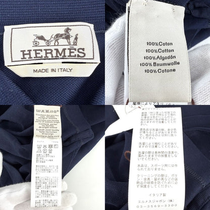 Hermes Polo Shirt H Embroidery Top Navy Cotton Spring Summer L — view 3