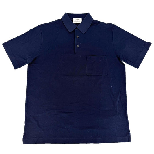 Hermes Polo Shirt H Embroidery Top Navy Cotton Spring Summer L
