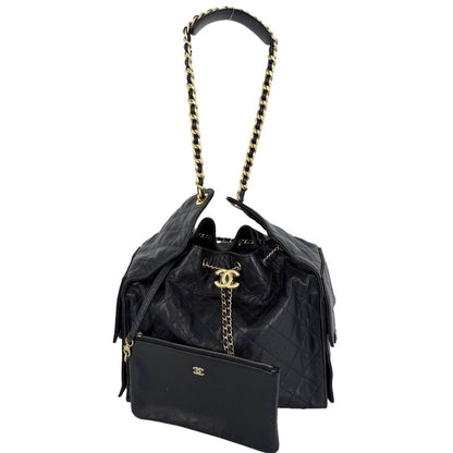 Chanel Shoulder Bag 25 Medium CC Logo Chain 25 Caviar Leather Black Gold