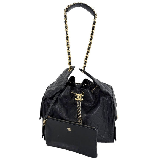 Chanel Shoulder Bag 25 Medium CC Logo Chain 25 Caviar Leather Black Gold