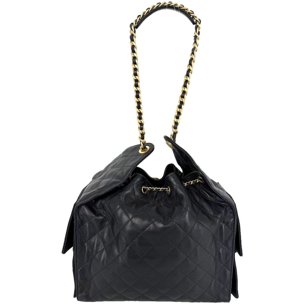 Chanel Shoulder Bag 25 Medium CC Logo Chain 25 Caviar Leather Black Gold — view 2