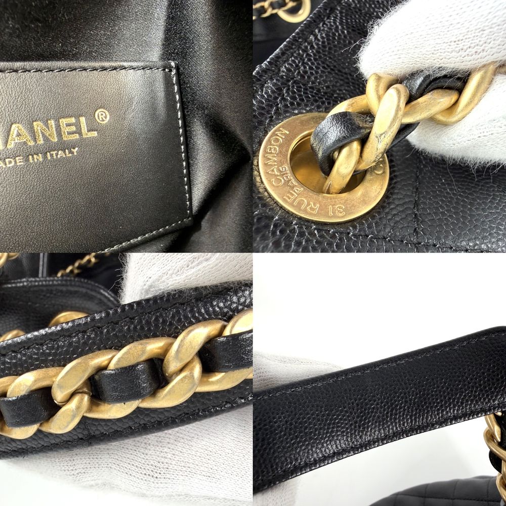 Chanel Shoulder Bag 25 Medium CC Logo Chain 25 Caviar Leather Black Gold — view 6