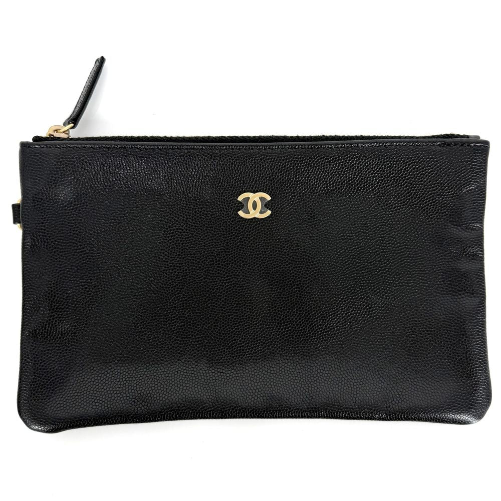 Chanel Shoulder Bag 25 Medium CC Logo Chain 25 Caviar Leather Black Gold — view 8