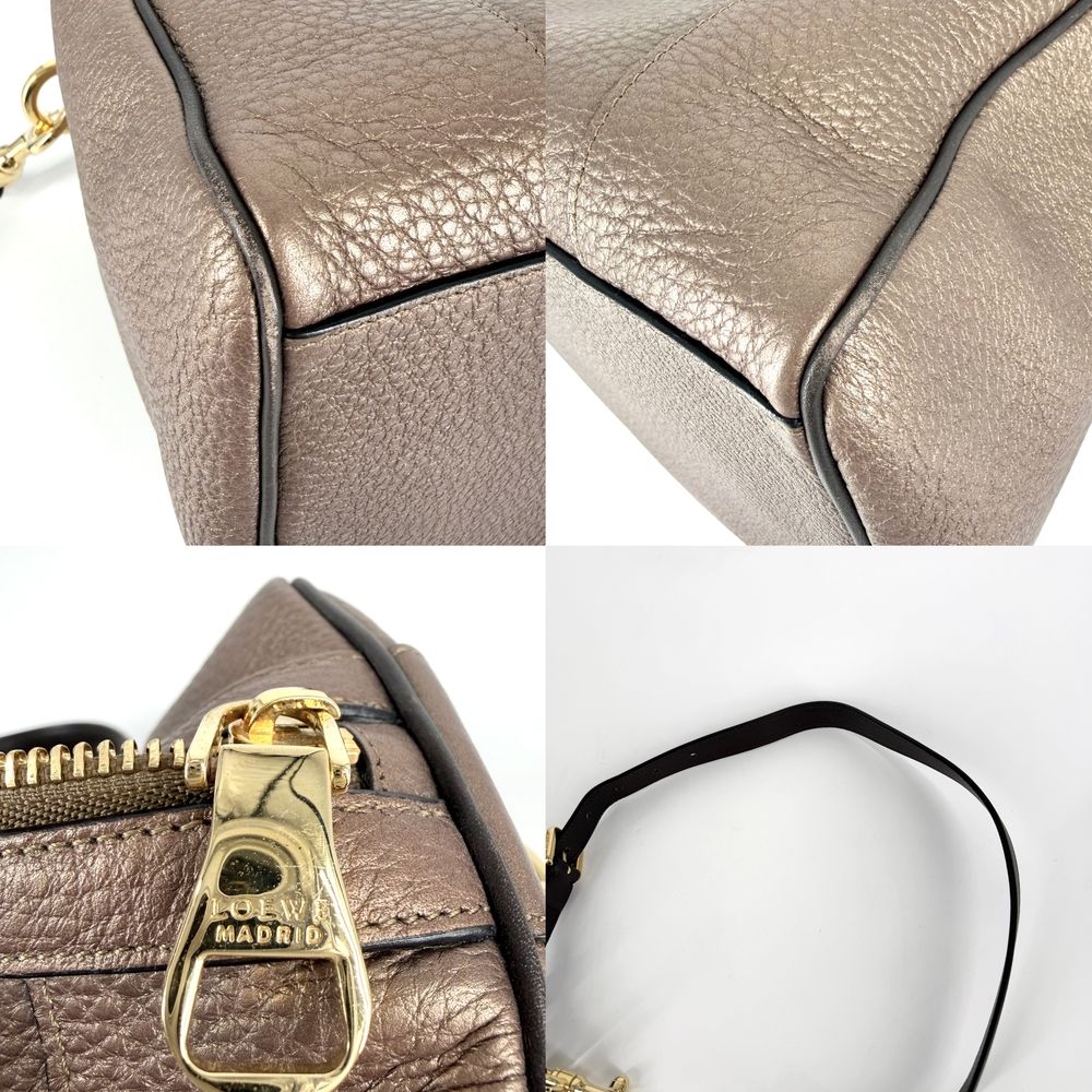 Loewe 2-Way Fusta Anagram Tote Shoulder Boston Bag Metallic Blanc Leather Brown — view 6