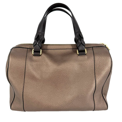 Loewe 2-Way Fusta Anagram Tote Shoulder Boston Bag Metallic Blanc Leather Brown — view 2