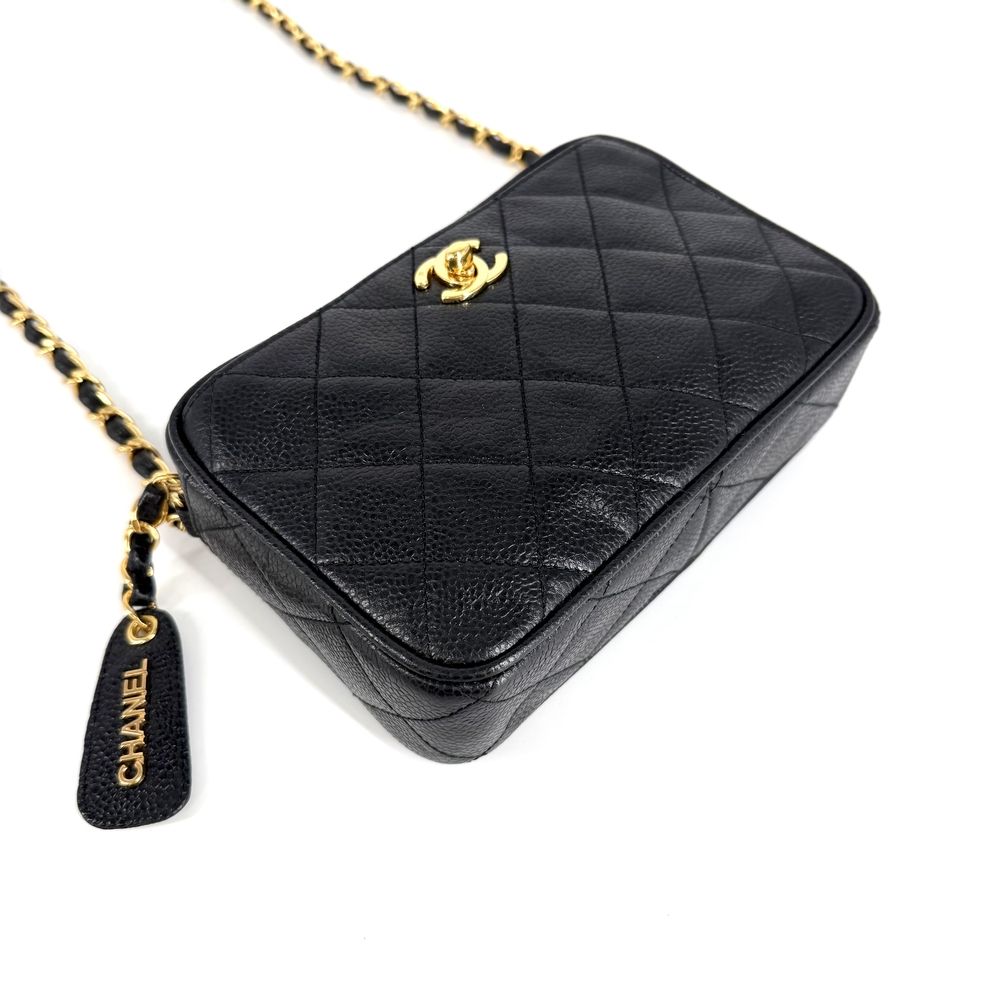 Chanel Shoulder Bag Quilted CC Logo Chain Crossbody Caviar Leather Black Gold — view 3