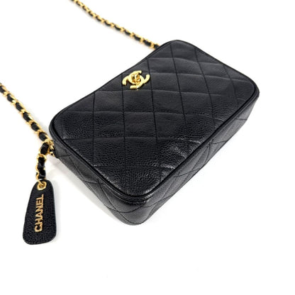 Chanel Shoulder Bag Quilted CC Logo Chain Crossbody Caviar Leather Black Gold — view 3