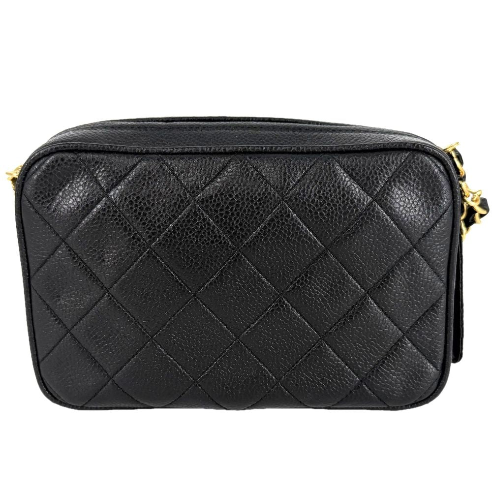 Chanel Shoulder Bag Quilted CC Logo Chain Crossbody Caviar Leather Black Gold — view 2