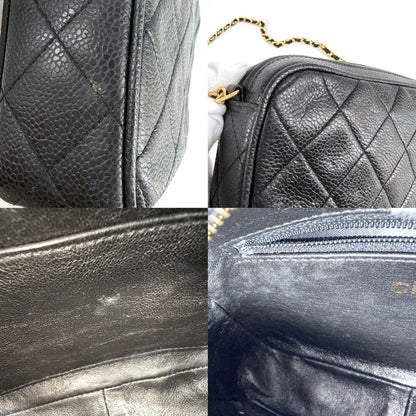 Chanel Shoulder Bag Quilted CC Logo Chain Crossbody Caviar Leather Black Gold — view 6