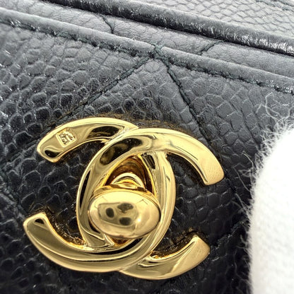 Chanel Shoulder Bag Quilted CC Logo Chain Crossbody Caviar Leather Black Gold — view 7