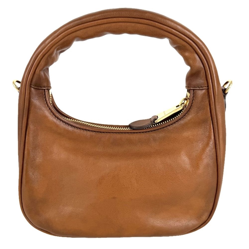 Miu Miu 2-Way Logo Hobo Shoulder Bag Leather Brown Gold — view 2