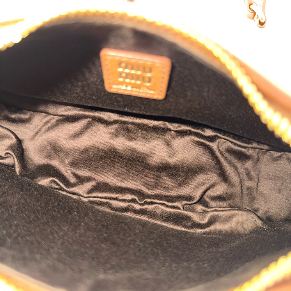 Miu Miu 2-Way Logo Hobo Shoulder Bag Leather Brown Gold — view 4