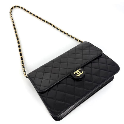 Chanel Shoulder Bag Quilted CC Logo Push Lock Crossbody Lambskin Black Gold — view 3