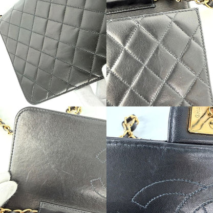 Chanel Shoulder Bag Quilted CC Logo Push Lock Crossbody Lambskin Black Gold — view 8