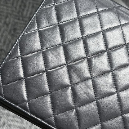 Chanel Shoulder Bag Quilted CC Logo Push Lock Crossbody Lambskin Black Gold — view 7