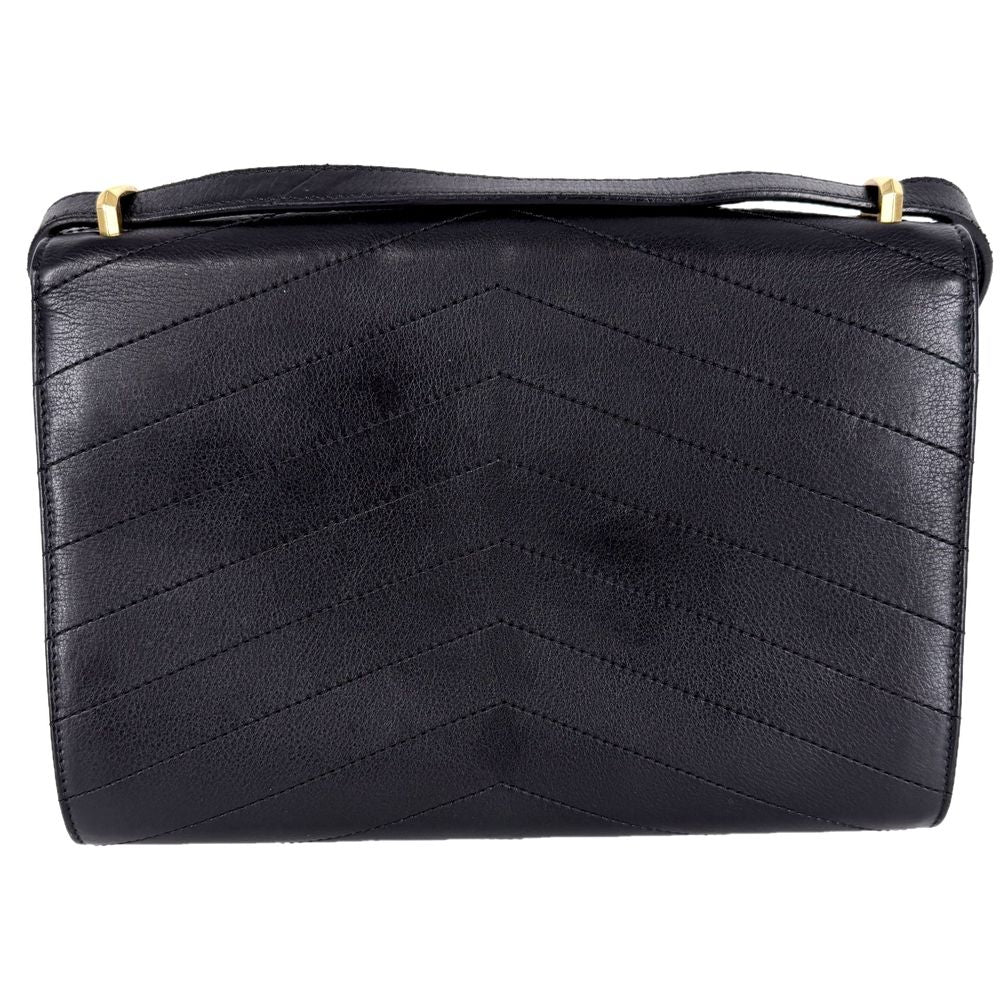 Chanel Shoulder Bag Chevron Chain CC Logo Crossbody Leather Black Gold — view 2
