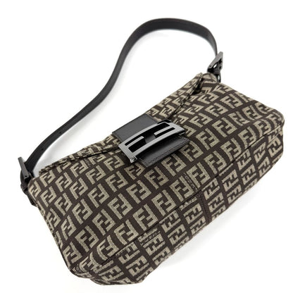 Fendi Handbag Zucchino Mini Mamma Baguette Shoulder Canvas Leather Brown Beige — view 3