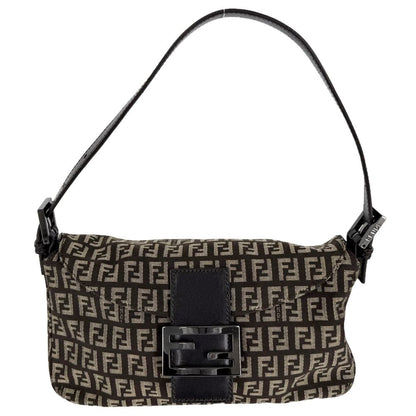 Fendi Handbag Zucchino Mini Mamma Baguette Shoulder Canvas Leather Brown Beige